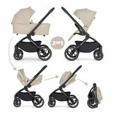 Carucior 2 in 1, Petite&Mars, Scout, Cu landou pliabil, Reversibil, Spatar si suport de picioare reglabile in 3 pozitii, Maner ajustabil, Cu accesorii, Pana la 22 kg, 0 luni+, Bej