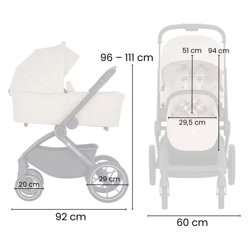 Carucior 2 in 1, Petite&Mars, Scout, Cu landou pliabil, Reversibil, Spatar si suport de picioare reglabile in 3 pozitii, Maner ajustabil, Cu accesorii, Pana la 22 kg, 0 luni+, Bej
