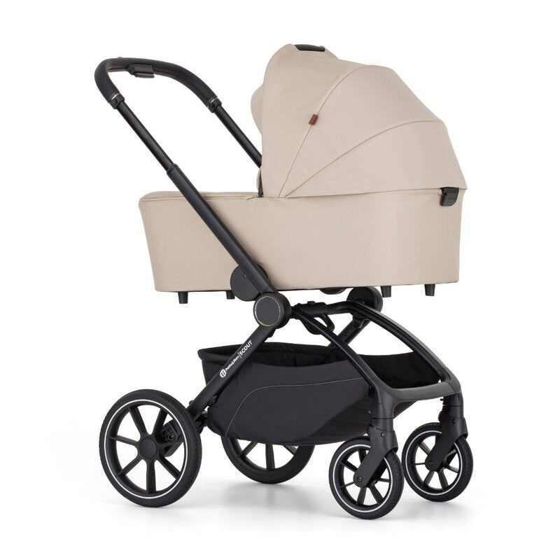 Carucior 2 in 1, Petite&Mars, Scout, Cu landou pliabil, Reversibil, Spatar si suport de picioare reglabile in 3 pozitii, Maner ajustabil, Cu accesorii, Pana la 22 kg, 0 luni+, Crem Cappuccino