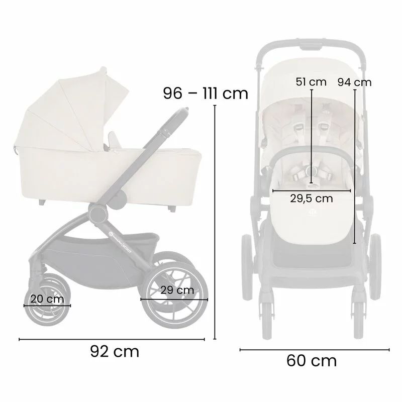 Carucior 2 in 1, Petite&Mars, Scout, Cu landou pliabil, Reversibil, Spatar si suport de picioare reglabile in 3 pozitii, Maner ajustabil, Cu accesorii, Pana la 22 kg, 0 luni+, Crem Cappuccino - gogobaby.ro