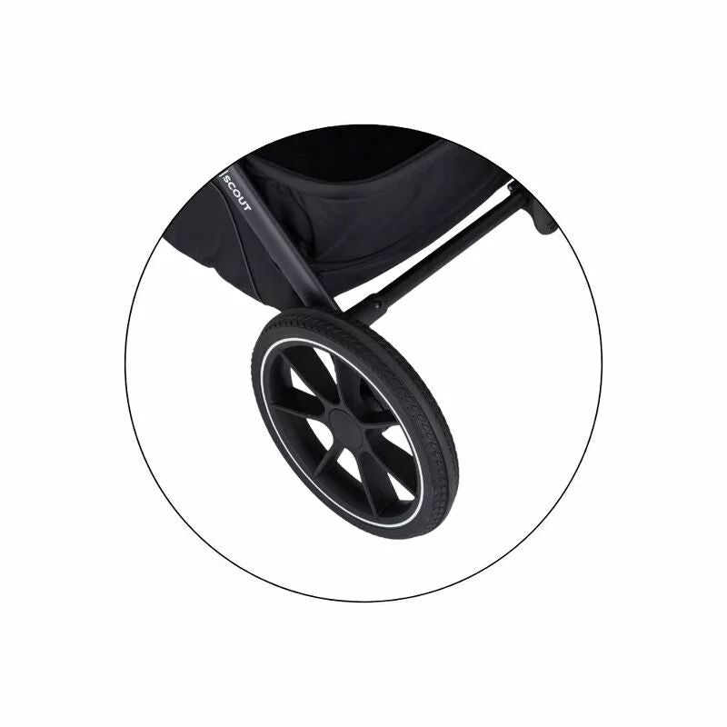 Carucior 2 in 1, Petite&Mars, Scout, Cu landou pliabil, Reversibil, Spatar si suport de picioare reglabile in 3 pozitii, Maner ajustabil, Cu accesorii, Pana la 22 kg, 0 luni+, Crem Cappuccino - gogobaby.ro