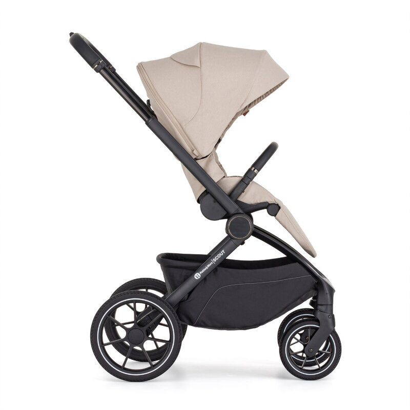 Carucior 2 in 1, Petite&Mars, Scout, Cu landou pliabil, Reversibil, Spatar si suport de picioare reglabile in 3 pozitii, Maner ajustabil, Cu accesorii, Pana la 22 kg, 0 luni+, Crem Cappuccino