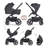 Carucior 2 in 1, Petite&Mars, Scout, Cu landou pliabil, Reversibil, Spatar si suport de picioare reglabile in 3 pozitii, Maner ajustabil, Cu accesorii, Pana la 22 kg, 0 luni+, Gri