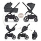 Carucior 2 in 1, Petite&Mars, Scout, Cu landou pliabil, Reversibil, Spatar si suport de picioare reglabile in 3 pozitii, Maner ajustabil, Cu accesorii, Pana la 22 kg, 0 luni+, Gri