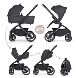 Carucior 2 in 1, Petite&Mars, Scout, Cu landou pliabil, Reversibil, Spatar si suport de picioare reglabile in 3 pozitii, Maner ajustabil, Cu accesorii, Pana la 22 kg, 0 luni+, Gri