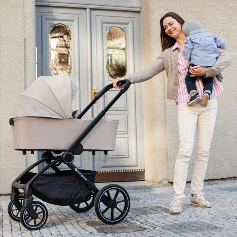 Carucior 2 in 1, Petite&Mars, Scout, Cu landou pliabil, Reversibil, Spatar si suport de picioare reglabile in 3 pozitii, Maner ajustabil, Cu accesorii, Pana la 22 kg, 0 luni+, Gri