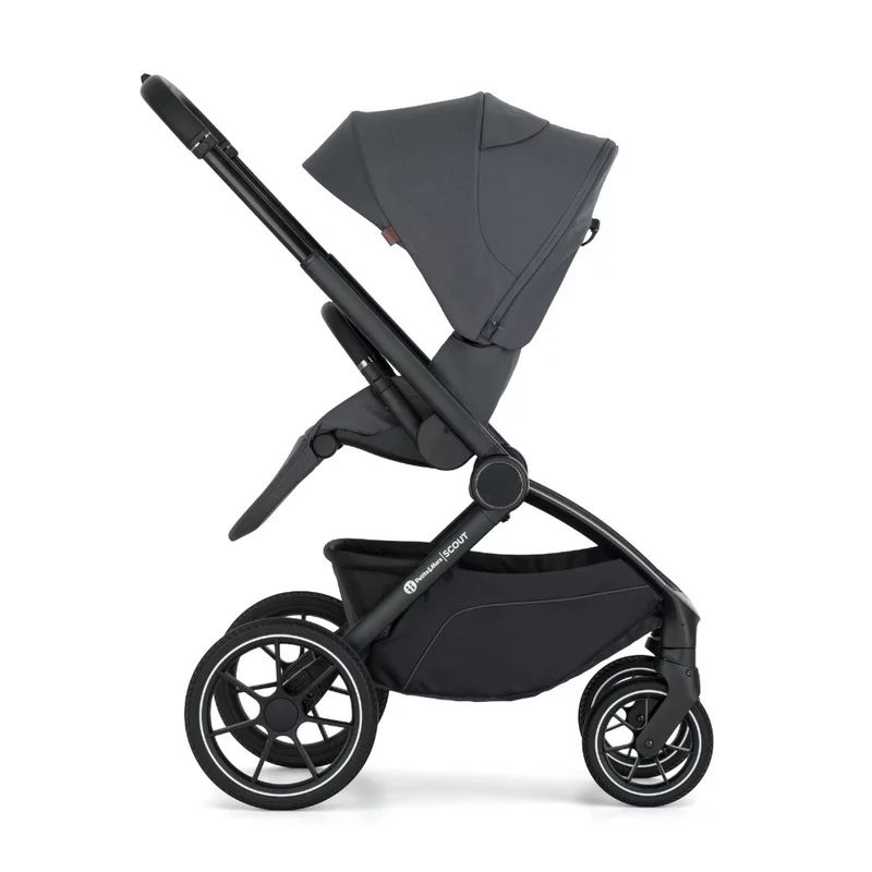 Carucior 2 in 1, Petite&Mars, Scout, Cu landou pliabil, Reversibil, Spatar si suport de picioare reglabile in 3 pozitii, Maner ajustabil, Cu accesorii, Pana la 22 kg, 0 luni+, Gri