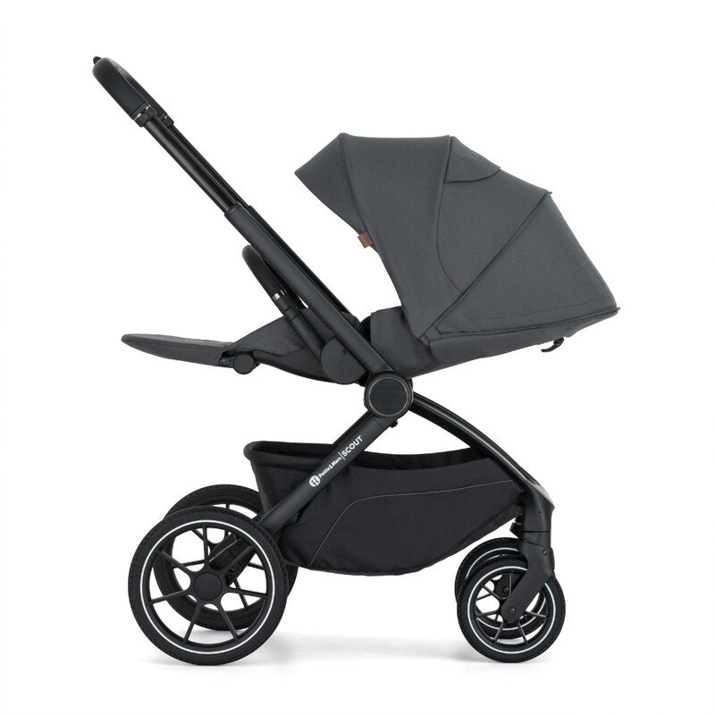 Carucior 2 in 1, Petite&Mars, Scout, Cu landou pliabil, Reversibil, Spatar si suport de picioare reglabile in 3 pozitii, Maner ajustabil, Cu accesorii, Pana la 22 kg, 0 luni+, Gri