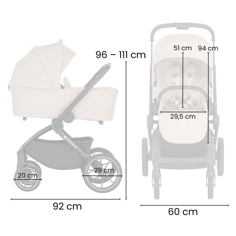 Carucior 2 in 1, Petite&Mars, Scout, Cu landou pliabil, Reversibil, Spatar si suport de picioare reglabile in 3 pozitii, Maner ajustabil, Cu accesorii, Pana la 22 kg, 0 luni+, Gri
