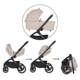 Carucior 2 in 1, Petite&Mars, Scout, Cu landou pliabil, Reversibil, Spatar si suport de picioare reglabile in 3 pozitii, Maner ajustabil, Cu accesorii, Pana la 22 kg, 0 luni+, Gri