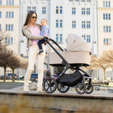Carucior 2 in 1, Petite&Mars, Scout, Cu landou pliabil, Reversibil, Spatar si suport de picioare reglabile in 3 pozitii, Maner ajustabil, Cu accesorii, Pana la 22 kg, 0 luni+, Gri
