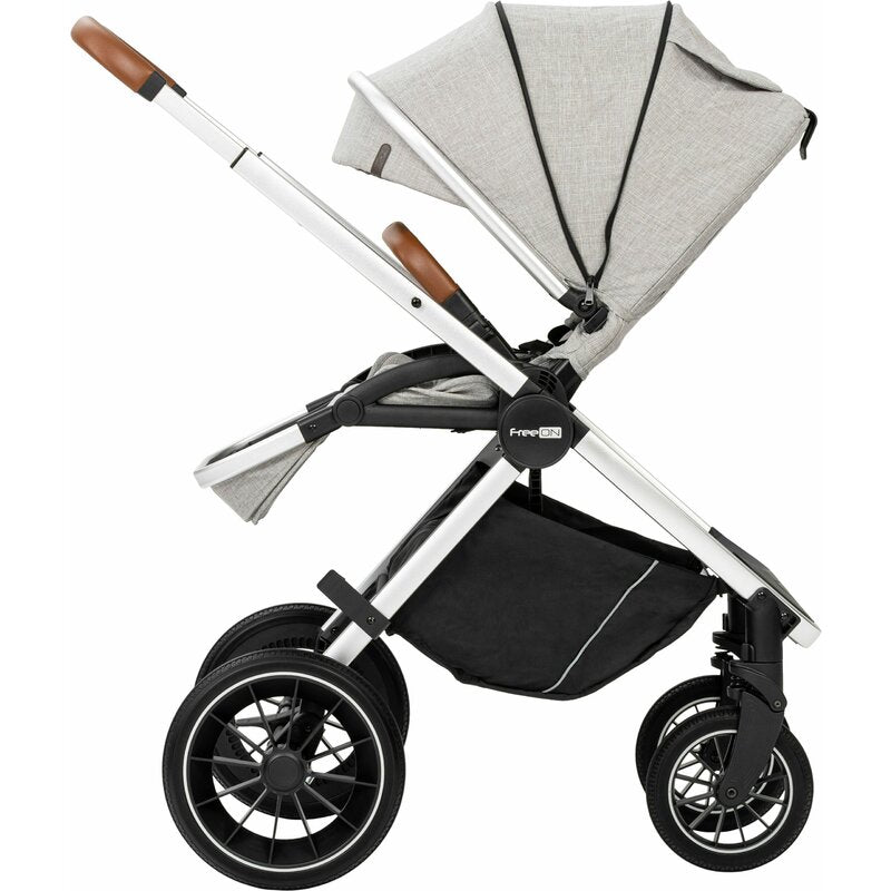 Carucior 3 in 1, FreeON, Joy, Reversibil, Cu cadru din aluminiu, Scoica auto, Husa picioare, Geanta mamici si accesorii, Conform cu standardele europene EN1888-1:2018+A1:2022, Gri