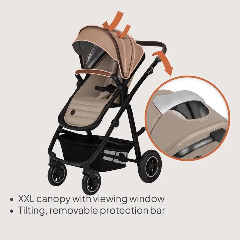 Carucior 3 in 1, Lionelo, Amber, Landou intarit, Scoica auto testata ADAC, Reversibil, Cu accesorii, Geanta parinti, Pana la 22 kg, Bej