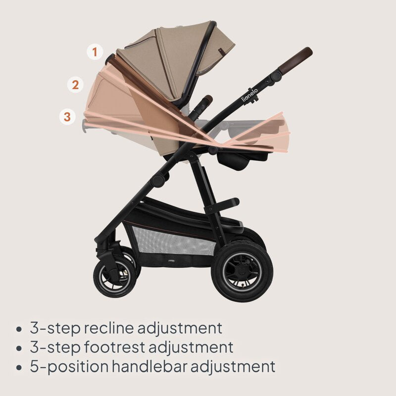 Carucior 3 in 1, Lionelo, Amber, Landou intarit, Scoica auto testata ADAC, Reversibil, Cu accesorii, Geanta parinti, Pana la 22 kg, Bej - gogobaby.ro