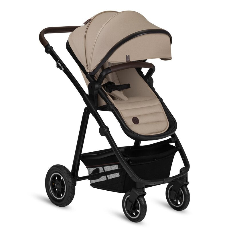Carucior 3 in 1, Lionelo, Amber, Landou intarit, Scoica auto testata ADAC, Reversibil, Cu accesorii, Geanta parinti, Pana la 22 kg, Bej - gogobaby.ro
