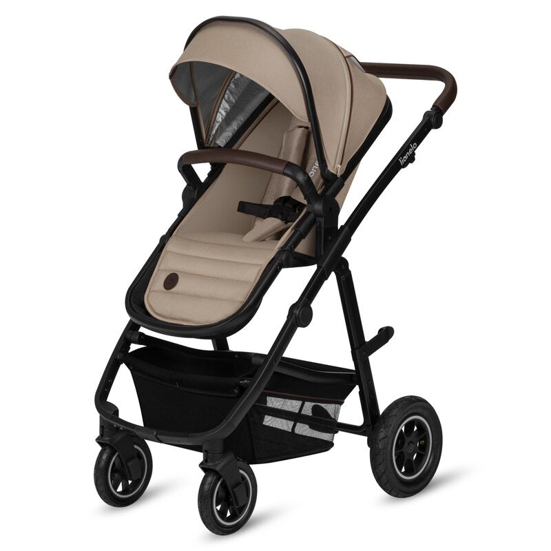 Carucior 3 in 1, Lionelo, Amber, Landou intarit, Scoica auto testata ADAC, Reversibil, Cu accesorii, Geanta parinti, Pana la 22 kg, Bej - gogobaby.ro