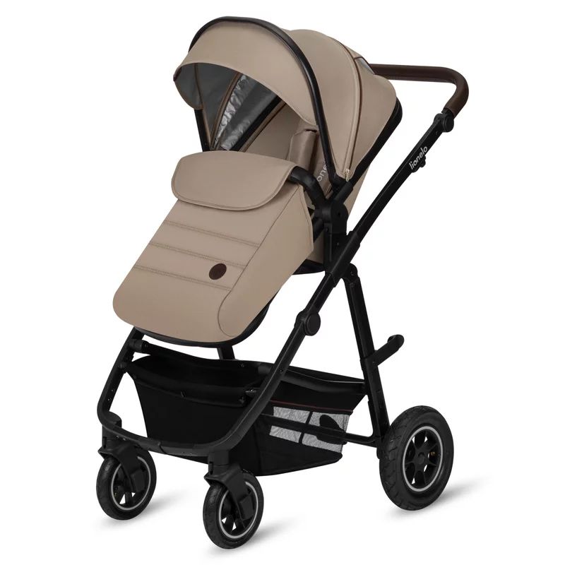 Carucior 3 in 1, Lionelo, Amber, Landou intarit, Scoica auto testata ADAC, Reversibil, Cu accesorii, Geanta parinti, Pana la 22 kg, Bej