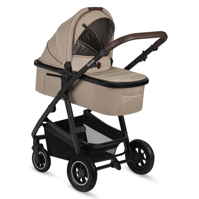 Carucior 3 in 1, Lionelo, Amber, Landou intarit, Scoica auto testata ADAC, Reversibil, Cu accesorii, Geanta parinti, Pana la 22 kg, Bej