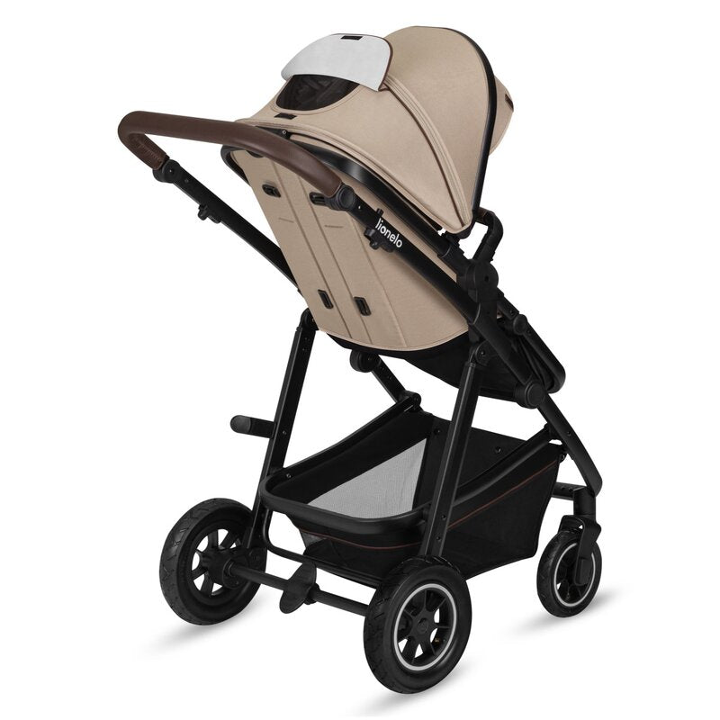 Carucior 3 in 1, Lionelo, Amber, Landou intarit, Scoica auto testata ADAC, Reversibil, Cu accesorii, Geanta parinti, Pana la 22 kg, Bej - gogobaby.ro
