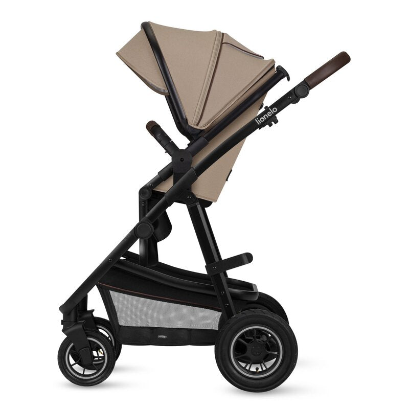 Carucior 3 in 1, Lionelo, Amber, Landou intarit, Scoica auto testata ADAC, Reversibil, Cu accesorii, Geanta parinti, Pana la 22 kg, Bej - gogobaby.ro