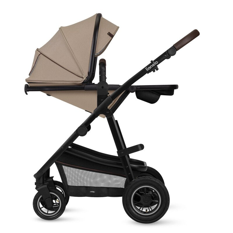 Carucior 3 in 1, Lionelo, Amber, Landou intarit, Scoica auto testata ADAC, Reversibil, Cu accesorii, Geanta parinti, Pana la 22 kg, Bej - gogobaby.ro