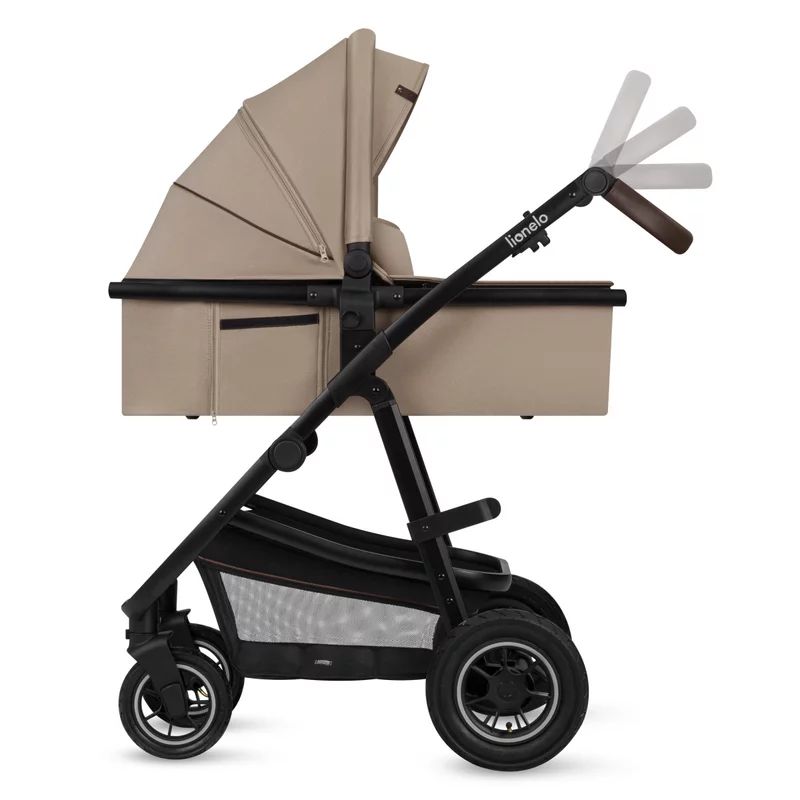 Carucior 3 in 1, Lionelo, Amber, Landou intarit, Scoica auto testata ADAC, Reversibil, Cu accesorii, Geanta parinti, Pana la 22 kg, Bej