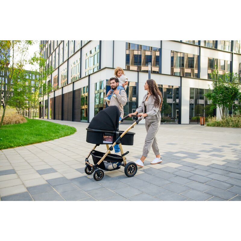 Carucior 3 in 1, Lionelo, Amber, Landou intarit, Scoica auto testata ADAC, Reversibil, Cu accesorii, Geanta parinti, Pana la 22 kg, Bej - gogobaby.ro