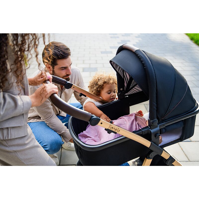 Carucior 3 in 1, Lionelo, Amber, Landou intarit, Scoica auto testata ADAC, Reversibil, Cu accesorii, Geanta parinti, Pana la 22 kg, Bej - gogobaby.ro
