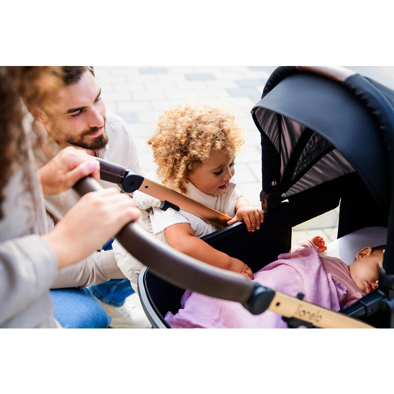 Carucior 3 in 1, Lionelo, Amber, Landou intarit, Scoica auto testata ADAC, Reversibil, Cu accesorii, Geanta parinti, Pana la 22 kg, Bej - gogobaby.ro