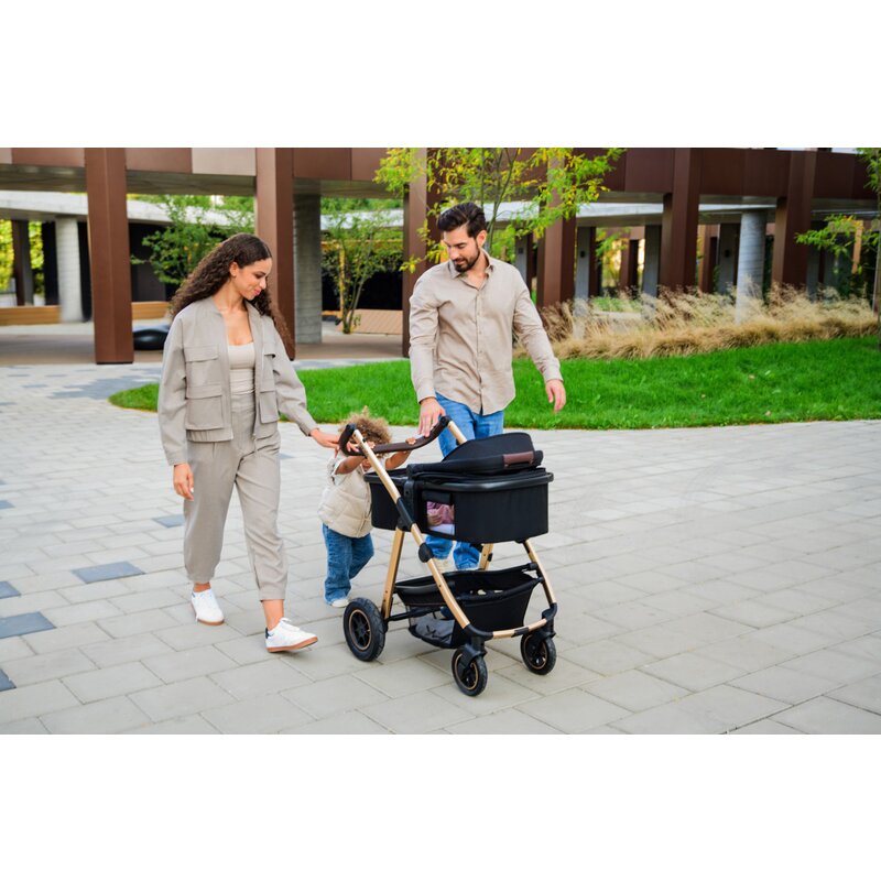 Carucior 3 in 1, Lionelo, Amber, Landou intarit, Scoica auto testata ADAC, Reversibil, Cu accesorii, Geanta parinti, Pana la 22 kg, Bej - gogobaby.ro