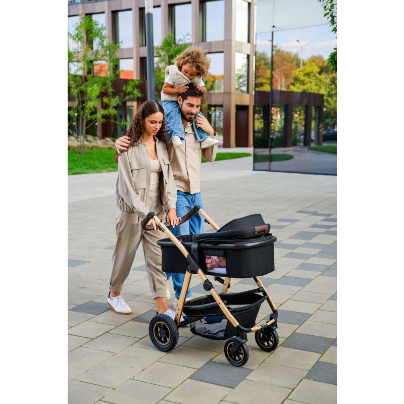 Carucior 3 in 1, Lionelo, Amber, Landou intarit, Scoica auto testata ADAC, Reversibil, Cu accesorii, Geanta parinti, Pana la 22 kg, Bej - gogobaby.ro