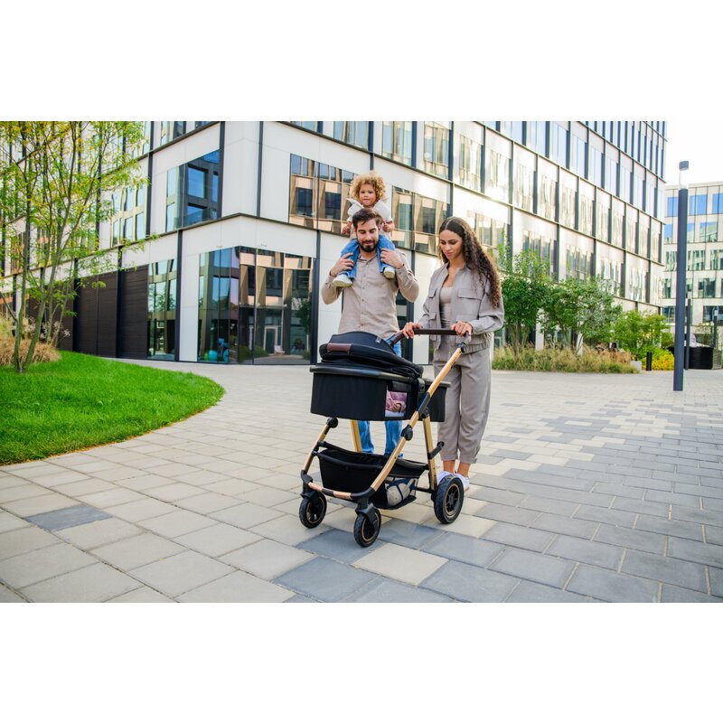 Carucior 3 in 1, Lionelo, Amber, Landou intarit, Scoica auto testata ADAC, Reversibil, Cu accesorii, Geanta parinti, Pana la 22 kg, Bej