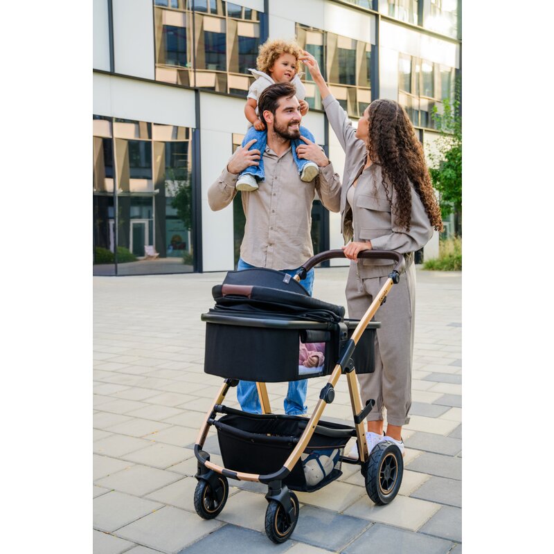 Carucior 3 in 1, Lionelo, Amber, Landou intarit, Scoica auto testata ADAC, Reversibil, Cu accesorii, Geanta parinti, Pana la 22 kg, Bej - gogobaby.ro