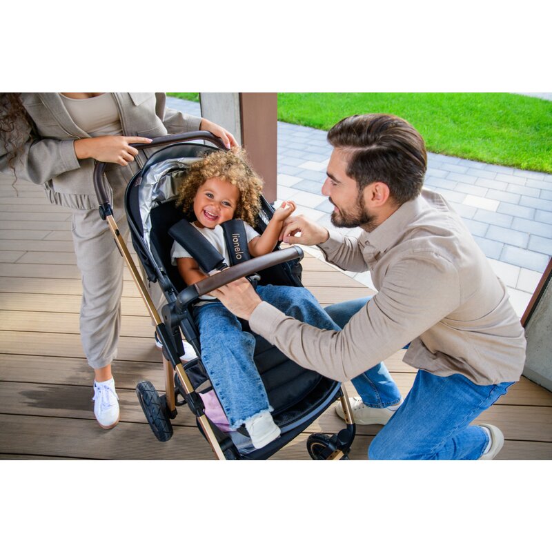 Carucior 3 in 1, Lionelo, Amber, Landou intarit, Scoica auto testata ADAC, Reversibil, Cu accesorii, Geanta parinti, Pana la 22 kg, Bej
