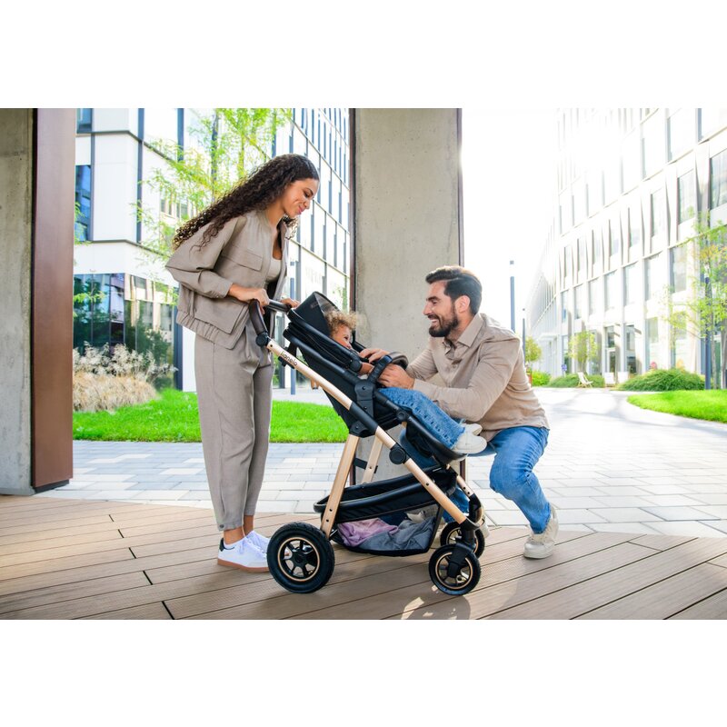 Carucior 3 in 1, Lionelo, Amber, Landou intarit, Scoica auto testata ADAC, Reversibil, Cu accesorii, Geanta parinti, Pana la 22 kg, Bej