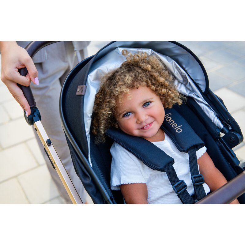 Carucior 3 in 1, Lionelo, Amber, Landou intarit, Scoica auto testata ADAC, Reversibil, Cu accesorii, Geanta parinti, Pana la 22 kg, Bej - gogobaby.ro