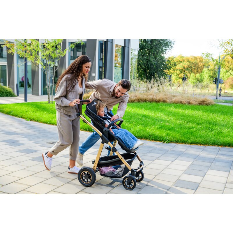 Carucior 3 in 1, Lionelo, Amber, Landou intarit, Scoica auto testata ADAC, Reversibil, Cu accesorii, Geanta parinti, Pana la 22 kg, Bej - gogobaby.ro