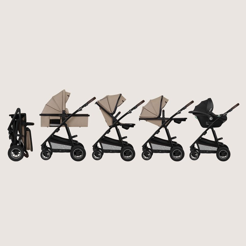 Carucior 3 in 1, Lionelo, Amber, Landou intarit, Scoica auto testata ADAC, Reversibil, Cu accesorii, Geanta parinti, Pana la 22 kg, Bej - gogobaby.ro