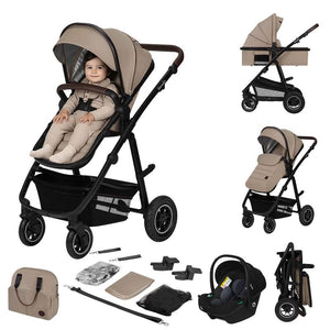 Carucior 3 in 1, Lionelo, Amber, Landou intarit, Scoica auto testata ADAC, Reversibil, Cu accesorii, Geanta parinti, Pana la 22 kg, Bej