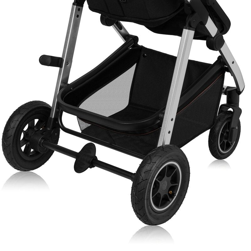 Carucior 3 in 1, Lionelo, Amber, Cadru aluminiu, Cu landou intarit si salteluta moale, Cu scoica auto testata ADAC, Reversibil, Cu accesorii, Geanta parinti, Pana la 22 kg, Negru silver