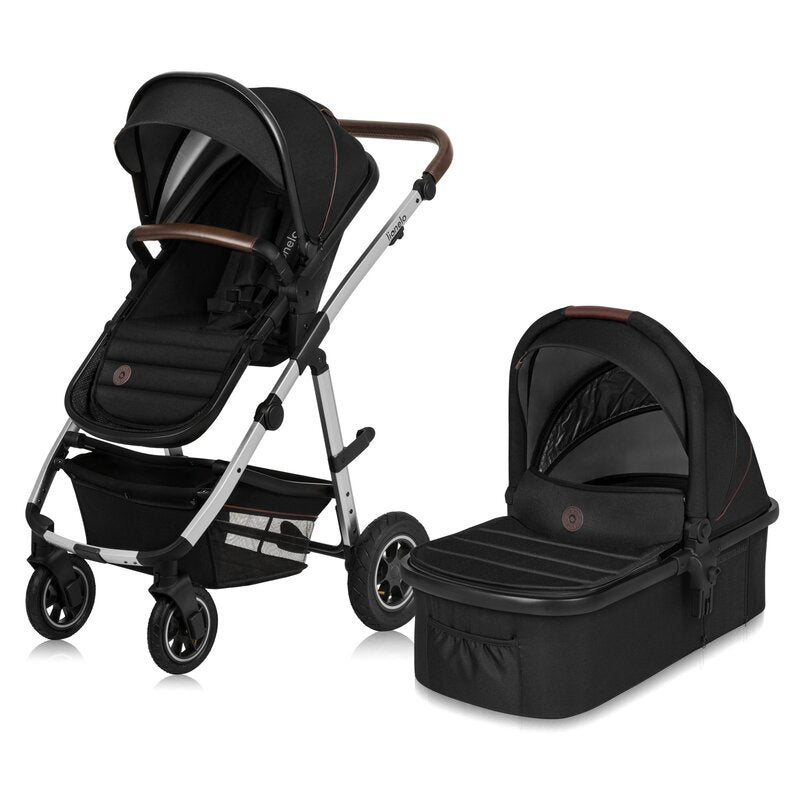 Carucior 3 in 1, Lionelo, Amber, Cadru aluminiu, Cu landou intarit si salteluta moale, Cu scoica auto testata ADAC, Reversibil, Cu accesorii, Geanta parinti, Pana la 22 kg, Negru silver