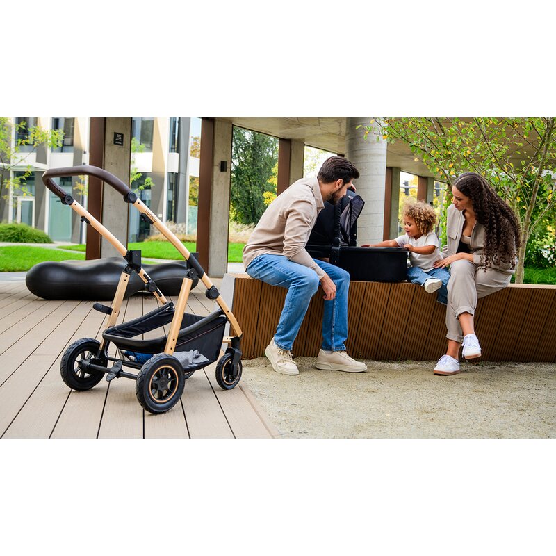 Carucior 3 in 1, Lionelo, Amber, Cadru aluminiu, Cu landou intarit si salteluta moale, Cu scoica auto testata ADAC, Reversibil, Cu accesorii, Geanta parinti, Pana la 22 kg, Negru silver