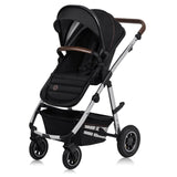 Carucior 3 in 1, Lionelo, Amber, Cadru aluminiu, Cu landou intarit si salteluta moale, Cu scoica auto testata ADAC, Reversibil, Cu accesorii, Geanta parinti, Pana la 22 kg, Negru silver