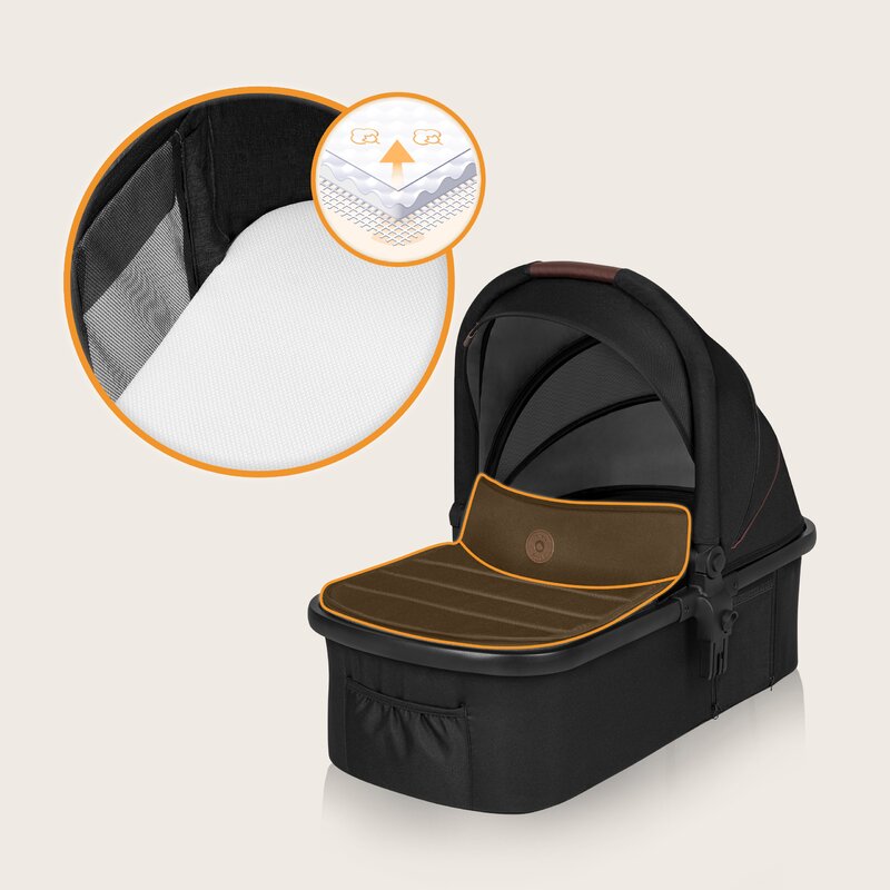 Carucior 3 in 1, Lionelo, Amber, Cadru aluminiu, Cu landou intarit si salteluta moale, Cu scoica auto testata ADAC, Reversibil, Cu accesorii, Geanta parinti, Pana la 22 kg, Negru silver