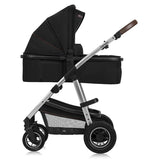 Carucior 3 in 1, Lionelo, Amber, Cadru aluminiu, Cu landou intarit si salteluta moale, Cu scoica auto testata ADAC, Reversibil, Cu accesorii, Geanta parinti, Pana la 22 kg, Negru silver
