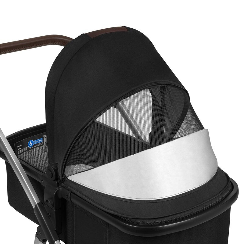 Carucior 3 in 1, Lionelo, Amber, Cadru aluminiu, Cu landou intarit si salteluta moale, Cu scoica auto testata ADAC, Reversibil, Cu accesorii, Geanta parinti, Pana la 22 kg, Negru silver
