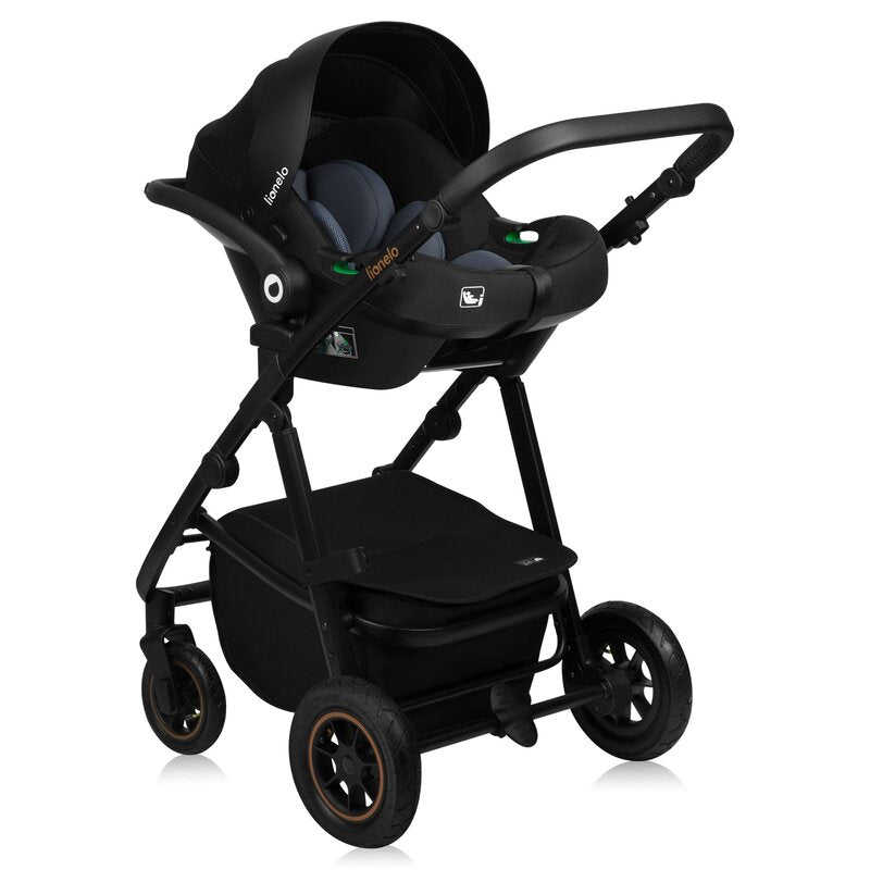Carucior 3 in 1, Lionelo, Amber Plus, Cadru aluminiu, Cu landou intarit si salteluta moale, Cu scoica auto testata ADAC, Reversibil, Maner ajustabil, Cu accesorii, Cu ventilatie panoramica 3D, Pana la 22 kg, EN1888-1, EN1888-2, EN1466, ECE R129, Verde