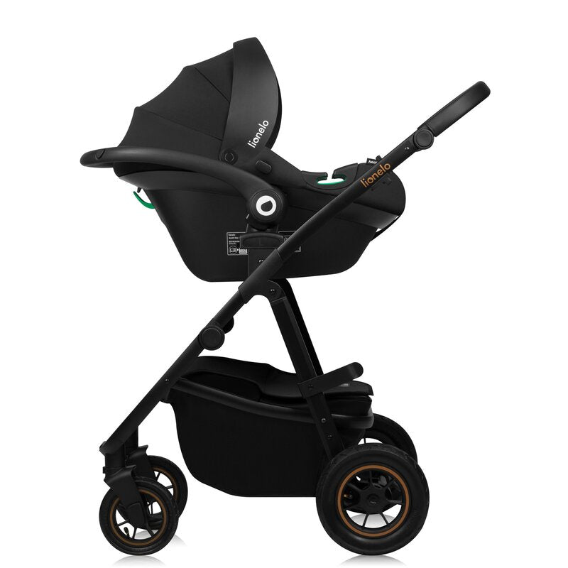 Carucior 3 in 1, Lionelo, Amber Plus, Cadru aluminiu, Cu landou intarit si salteluta moale, Cu scoica auto testata ADAC, Reversibil, Maner ajustabil, Cu accesorii, Cu ventilatie panoramica 3D, Pana la 22 kg, EN1888-1, EN1888-2, EN1466, ECE R129, Verde