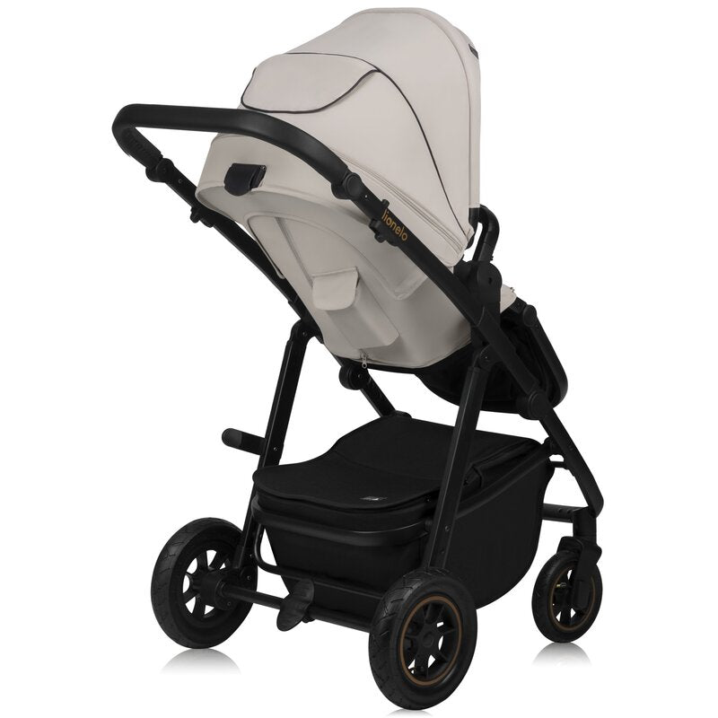 Carucior 3 in 1, Lionelo, Amber Plus, Cadru aluminiu, Cu landou intarit si salteluta moale, Cu scoica auto testata ADAC, Reversibil, Maner ajustabil, Cu accesorii, Cu ventilatie panoramica 3D, Pana la 22 kg, EN1888-1, EN1888-2, EN1466, ECE R129, Bej