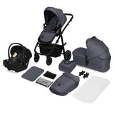 Carucior 3 in 1, Lionelo, Amber Plus, Cadru aluminiu, Cu landou intarit si salteluta moale, Cu scoica auto testata ADAC, Reversibil, Maner ajustabil, Cu accesorii, Cu ventilatie panoramica 3D, Pana la 22 kg, EN1888-1, EN1888-2, EN1466, ECE R129, Gri